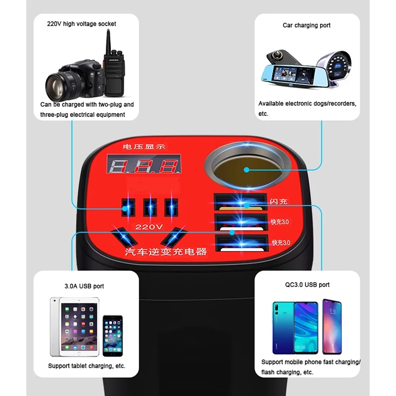 

Power Supply Car And Truck Charger Car Mounted Cup Type Inverter Converter Multifunctional Socket