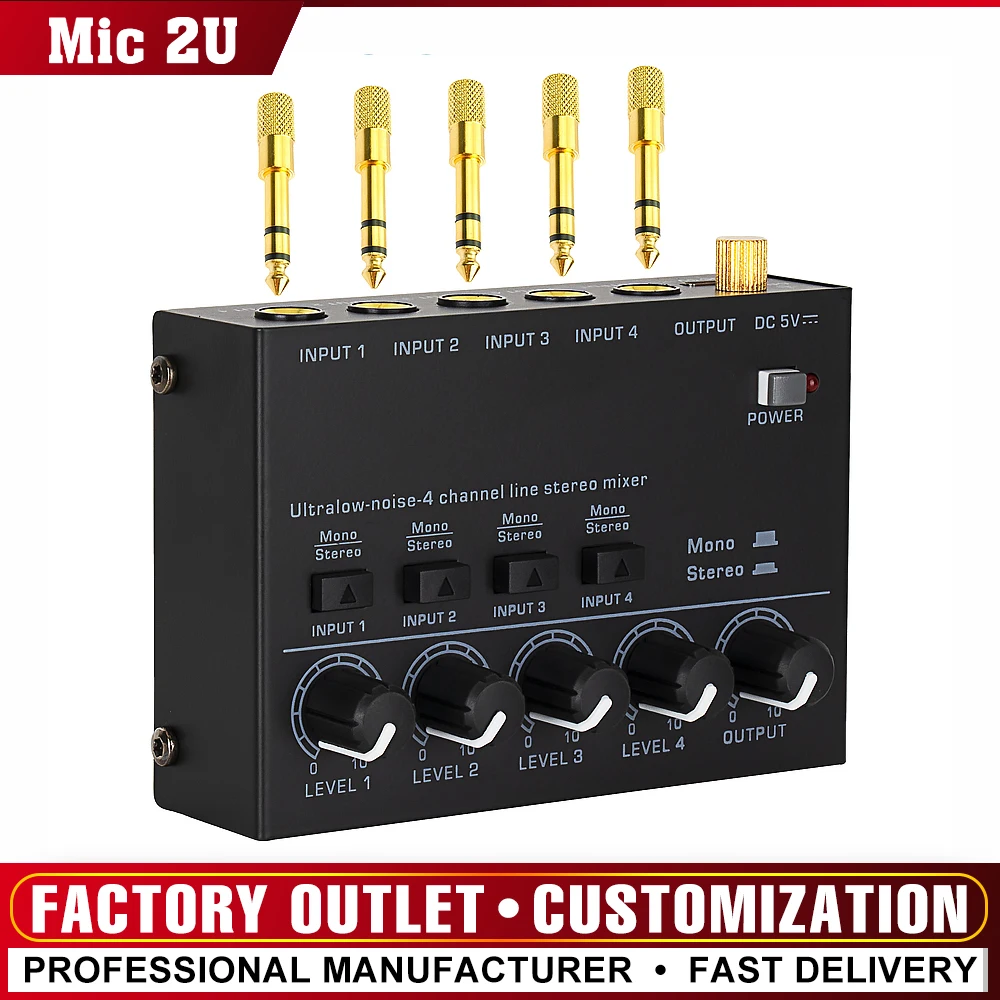 Mini Stereo Mixer MAX400 Ultralow Ruído 4 Canais Misturadores Console DC5V Com Adaptador De Alimentação para Guitarra Elétrica Tambor Piano