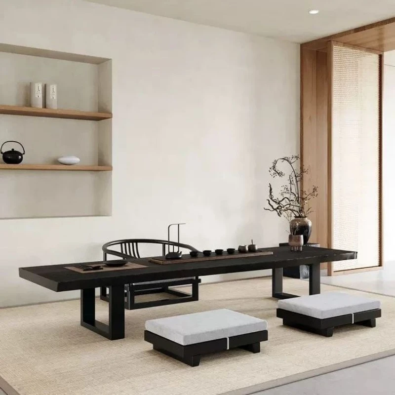 Tea carbonized black Japanese coffee table solid wood balcony low table simple