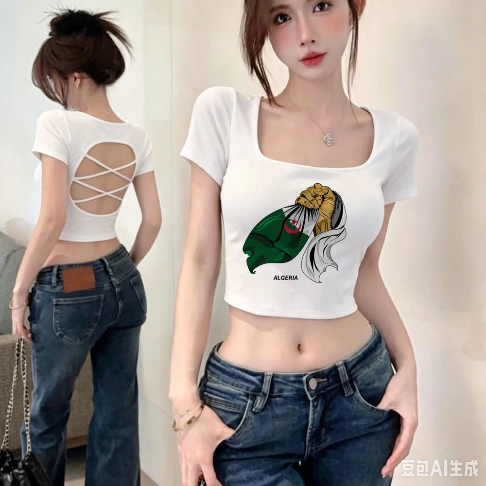 Algeria cropped top women scene  y2k japanese shirt y2k harajuku party cutecore dollette