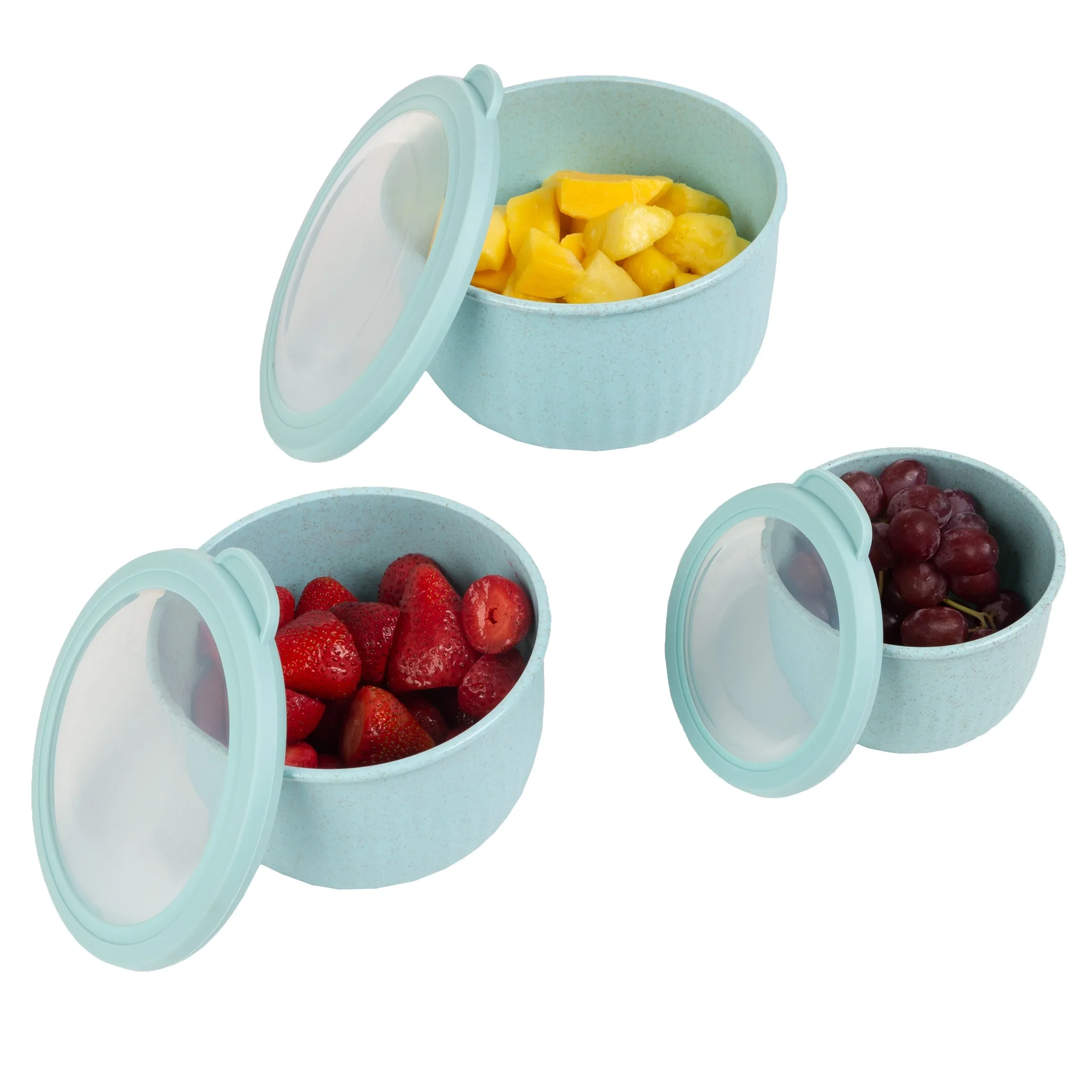 

Set of 3 microwave-safe and freezer-safe bowls with secure lids in teal color