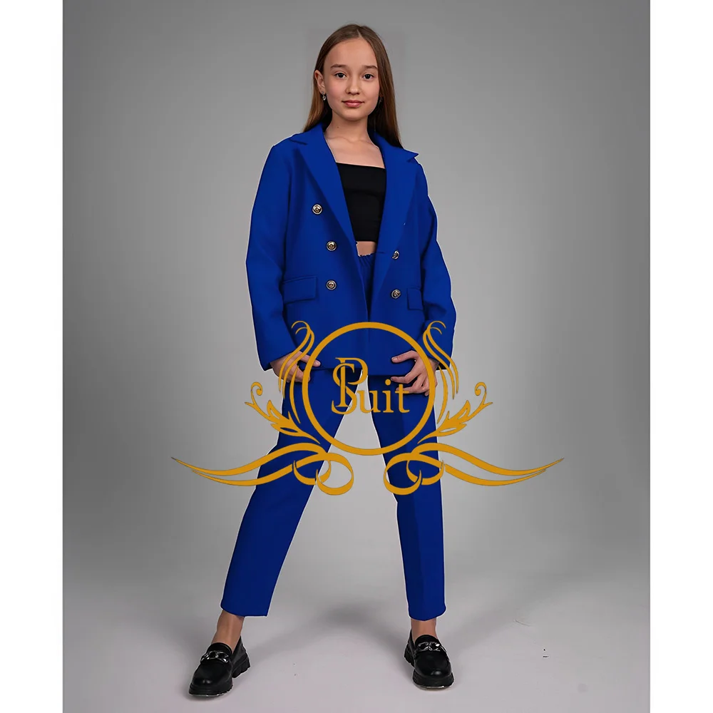 

New Fashion Girls Suit Jacket Patchwork Jacket+Pants 2 Pieces Set Casual Kids Clothes Age 2T-16T