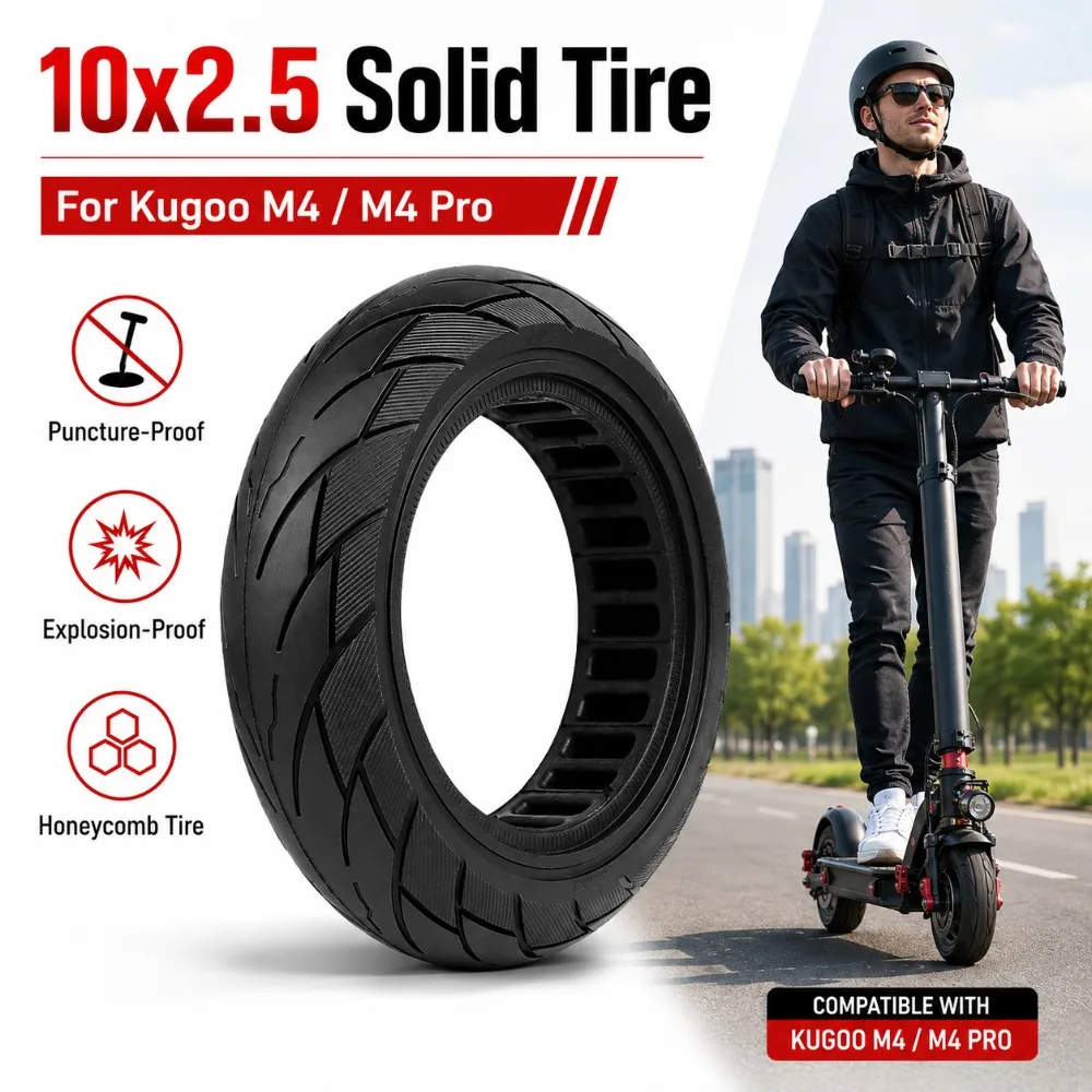 10X2.5 Solid Tire Suitable for Kugoo M4/M4 Pro Electric Scooter Anti Puncture and Explosion-proof Honeycomb Tire