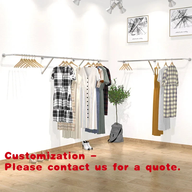 custom.Customize Size Heavy Duty Clothes Rack Wall Mounted Polished Silver Clothing Rack Boutique Retail Garment Display Rac