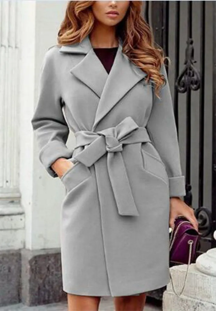 2023 Women Hot Pink Trench Coat Casual Mid Long Overcoat Lapel Open Front Cardigan Outwear Woolen Boot Winter Jackets for Women