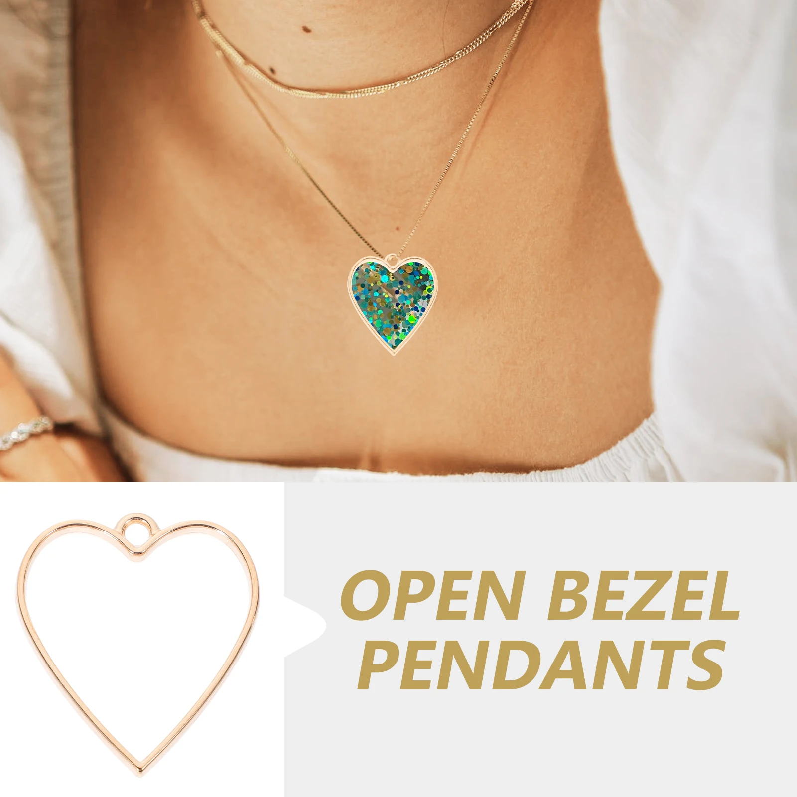 

50pcs Heart-Shaped Resin Pendant Bezels Open Hollow Charms For Jewelry Making Diy Necklace Bracelet Accessories Alloy Crafted