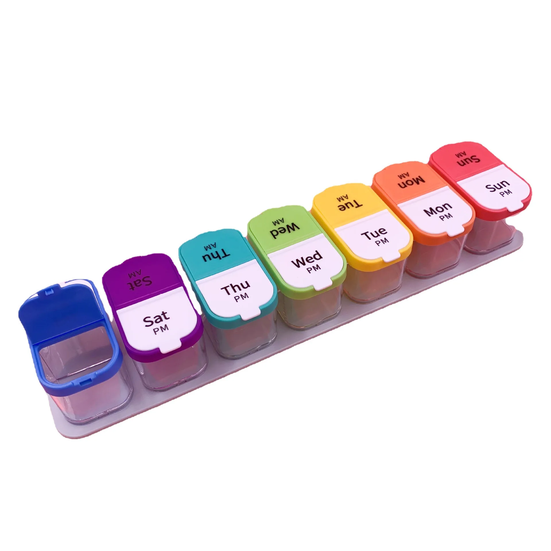 

Colorful PP Tablet storage organizer case detachable Customize logo 14 compartment 7 days weekly pill box