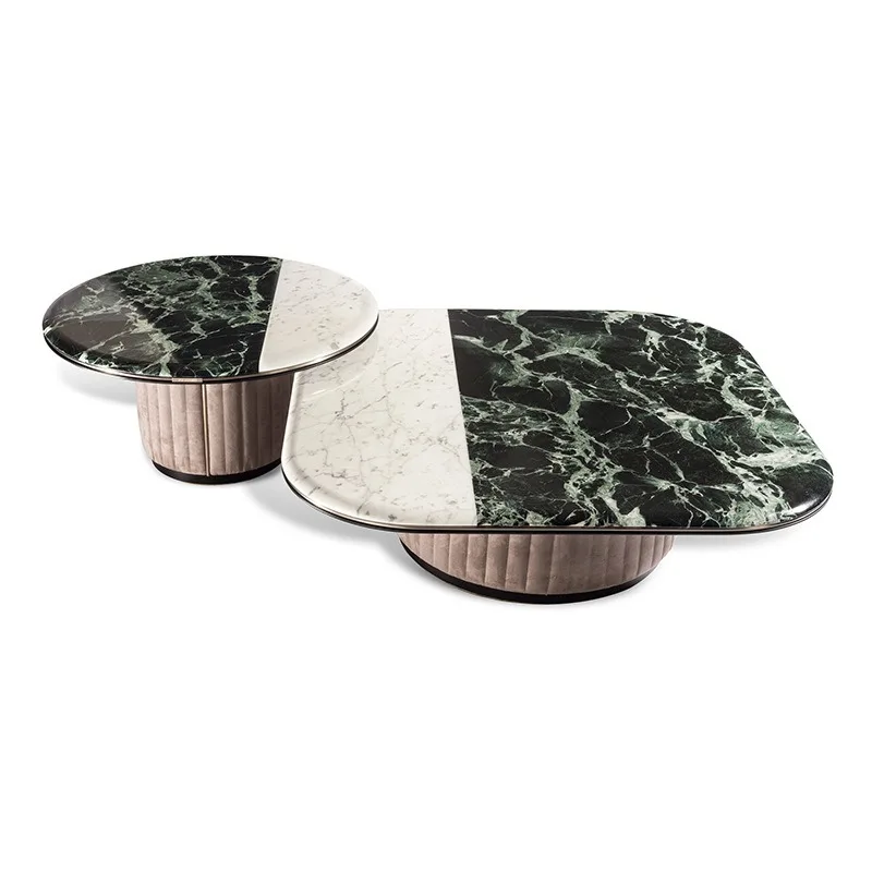 

Light luxury Italian high and low combination coffee table natural marble parquet coffee table