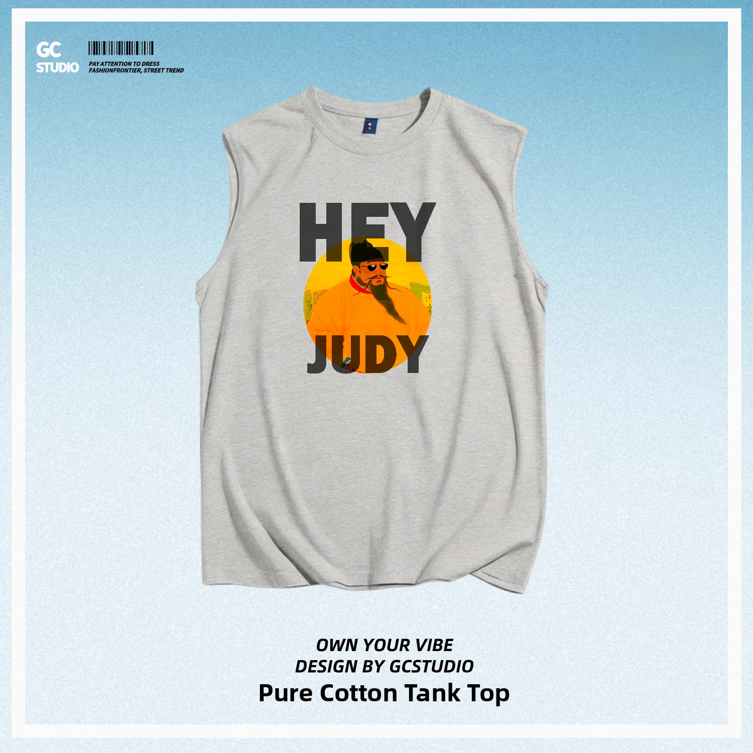 Hey Judy Pure Cotton Vest Ming Xiaoling Cultural Creative Printed T-Shirt Men's Sporty Style Breathable Casual round Neck Top