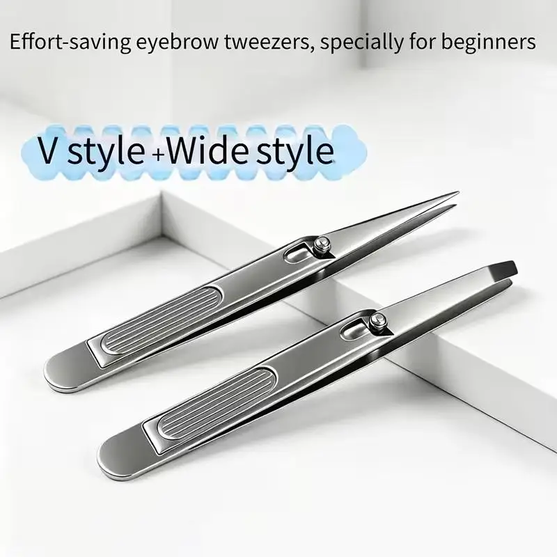 1/2Pcs Stainless Steel Labor-saving Lever Tweezers Precision Anti-slip for Eyebrow Beard Plucking Home Travel Grooming