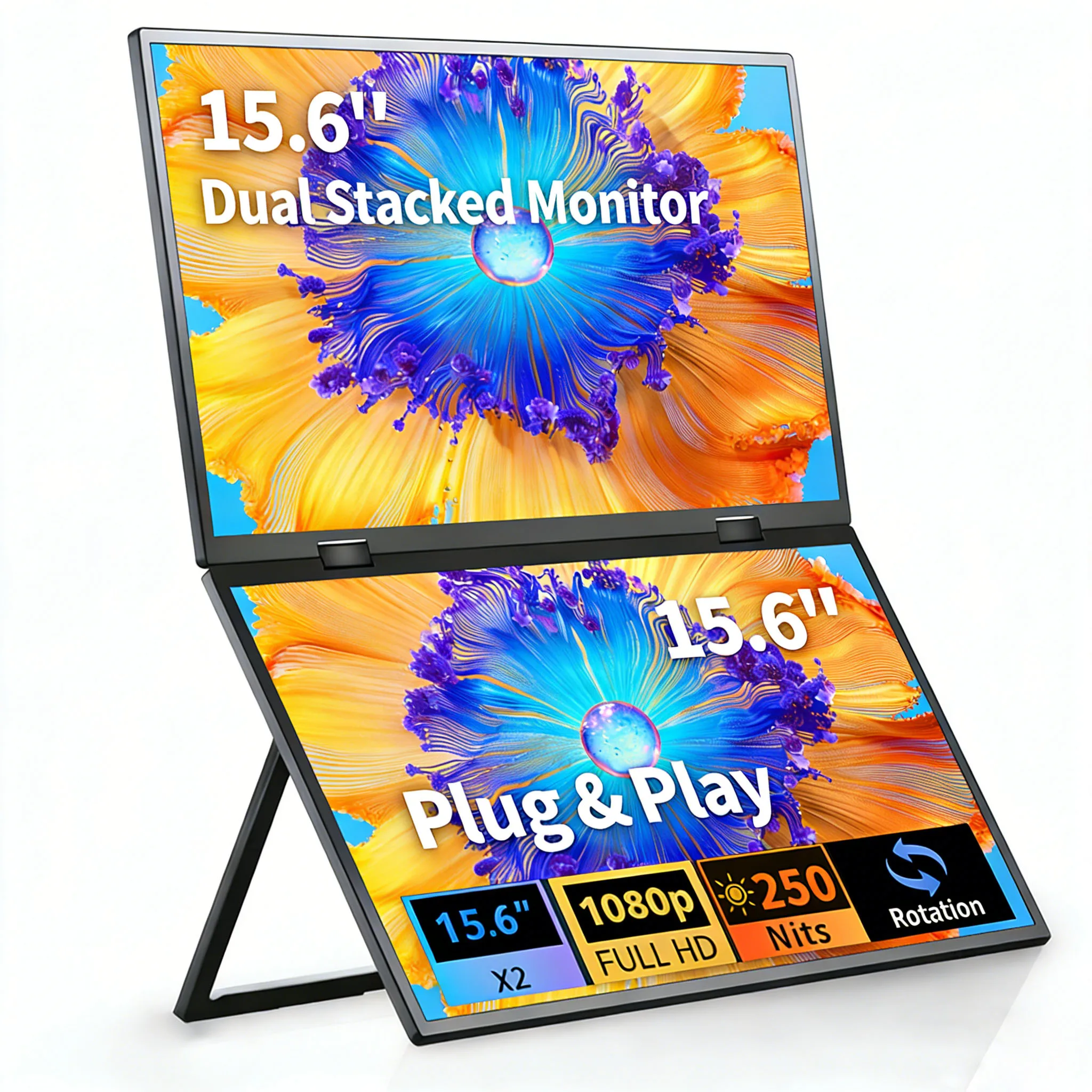 

15.6'' Dual Screen Stacked Computer Monitor With Speakers For Laptop Desktop PC MAC Phone Extended Display