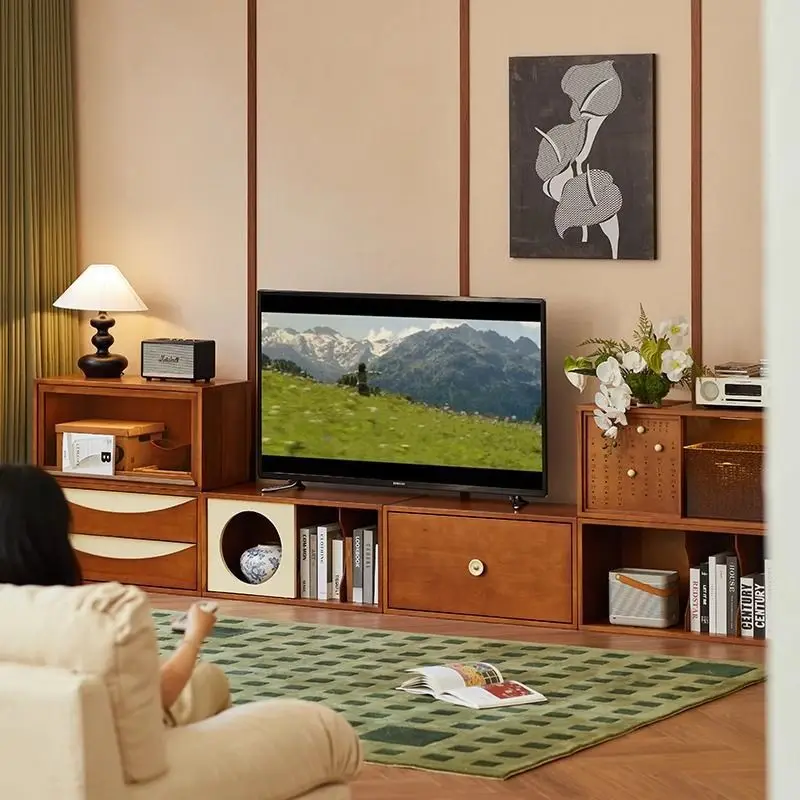 wood bookcase free combination storage display cabinet small apartment living room floor TV cabinet dining side locker