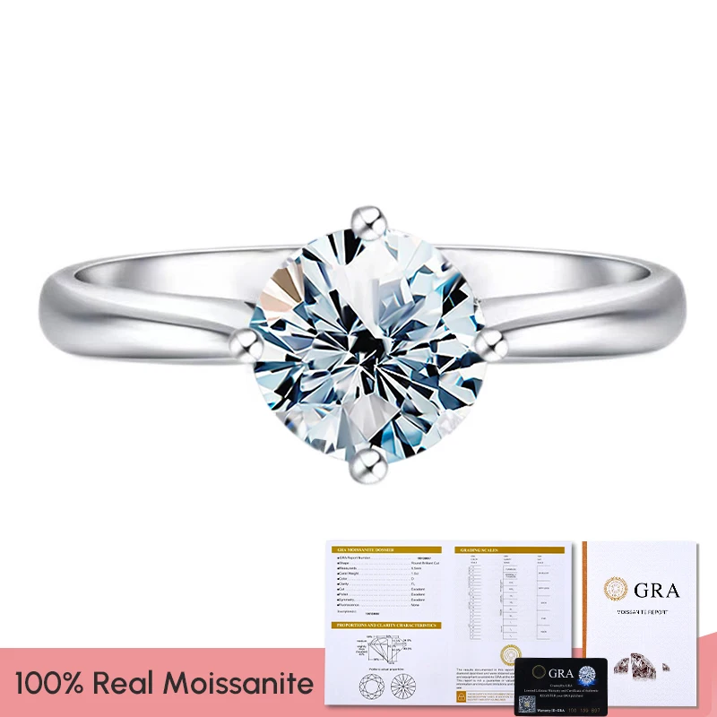 Stylever Classic 4 Prong Luxury Real Moissanite Diamond Ring for Women Excellent Cut D Color 925 Sterling Silver Wedding Jewelry