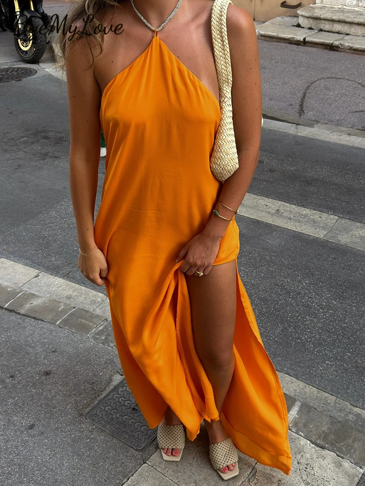 

ByeMyLove платье с открытой спиной и лямкой на шее, платье с завязками на шее, сексуальное платье макси без рукавов с открытой спиной для вечерней вечеринки, однотонное с открытыми плечами