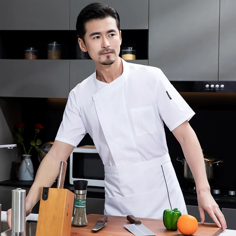Uniformes de trabajo de Chef de Catering, ropa de verano de manga corta para hombre, chaqueta de cocinero de cocina para Hotel, restaurante, cantina, repostería y cocina