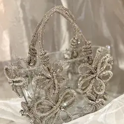 Borsa da donna portatile francese intarsiata con diamanti di marca di lusso aristocratico di fascia alta borsa a secchiello per cesto di verdure con fiore di diamante