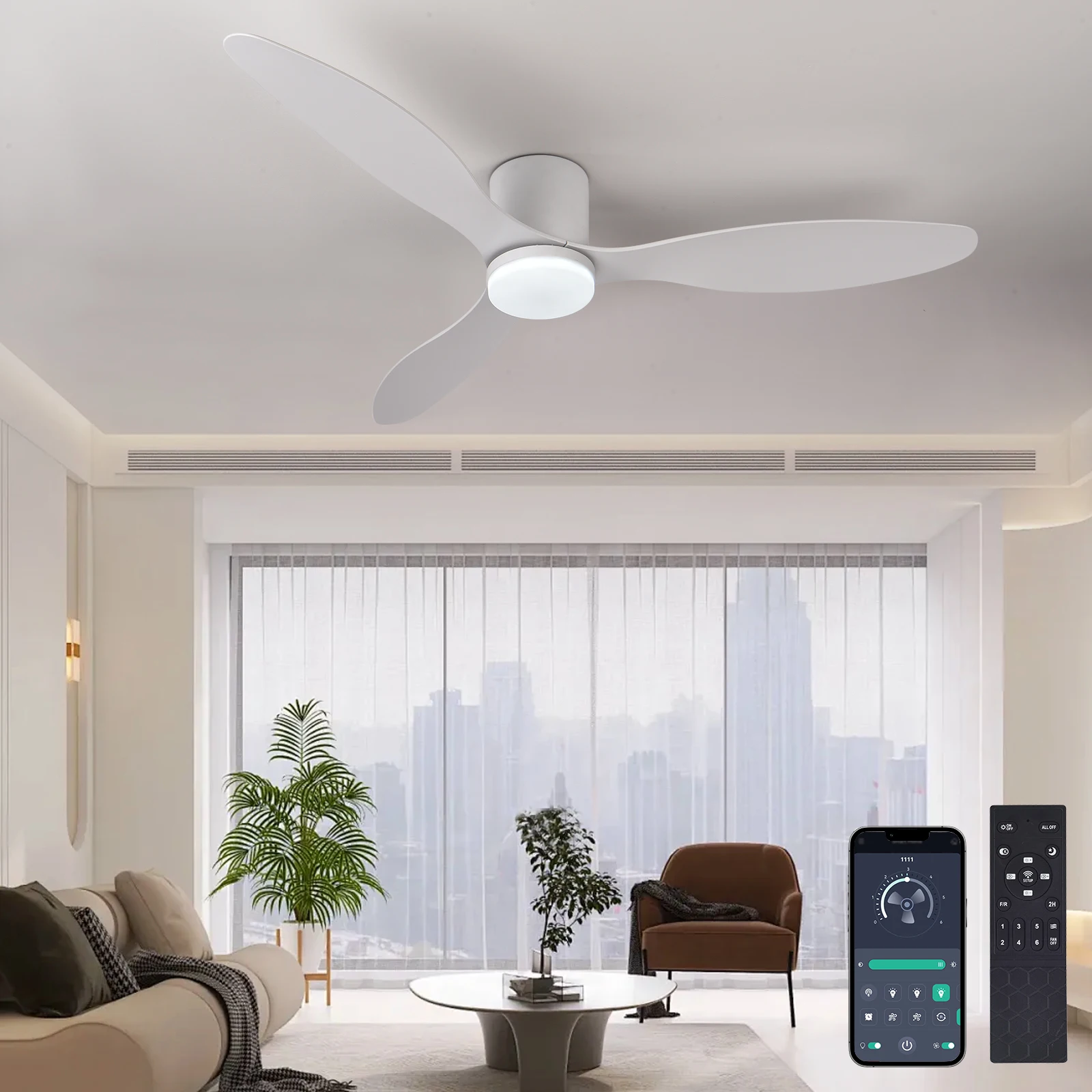 52 Inch Low Profile Ceiling Fan with Light Remote Control for Indoor And Covered Outdoor Use Made in China