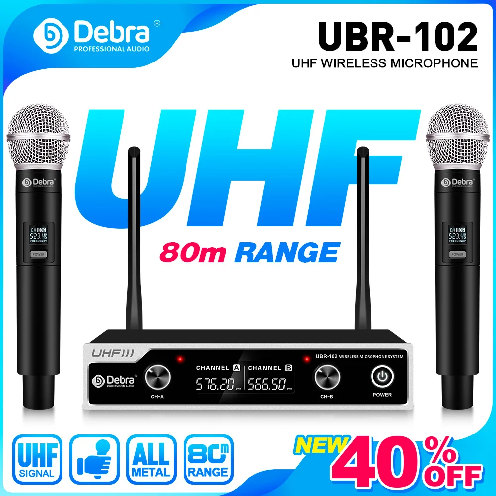 UHF Wireless Microphone For Karaoke UBR-102 With 2 Handed Cordless Microphone,260 foot range, suitable for churches, lectures