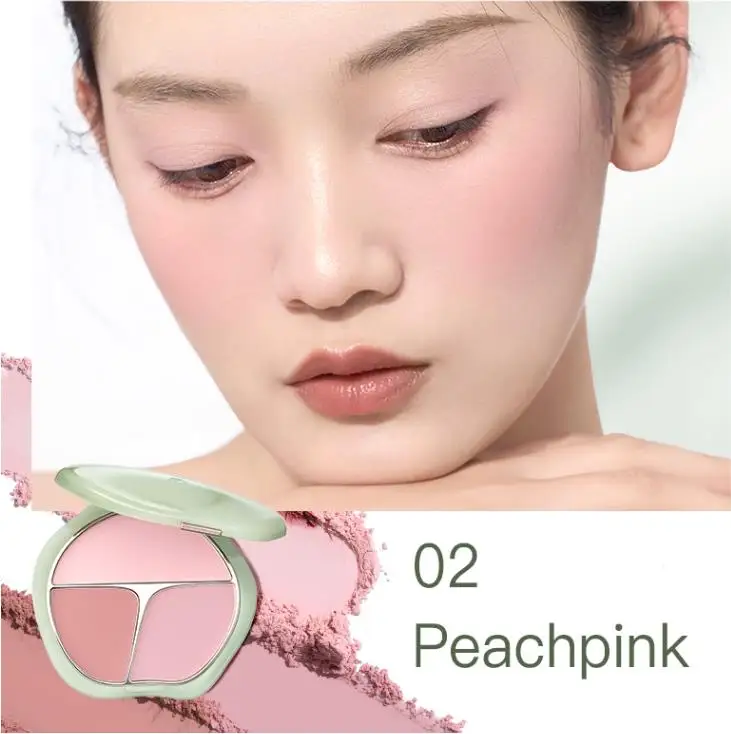 Timage 3-Color Blush Palette Plump Cheeks Natural Contour with Pink Purple Apricot Shades 13g Makeup