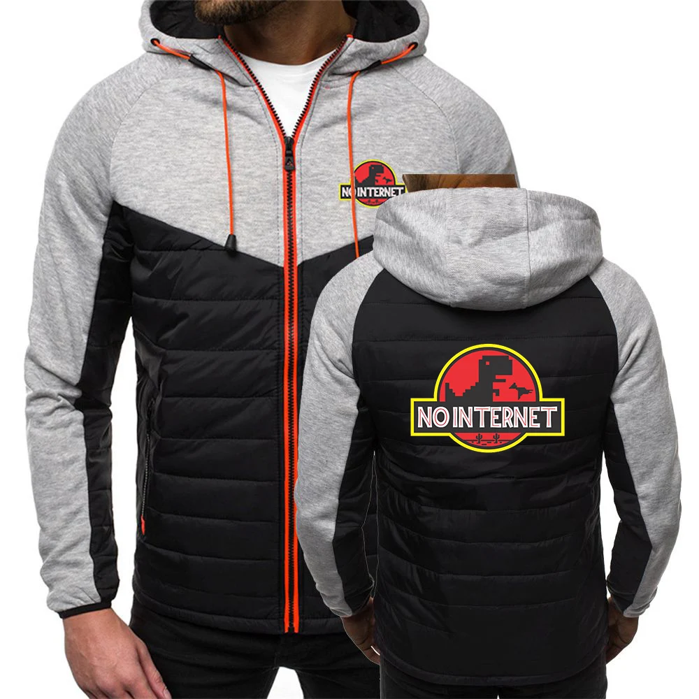 

2025 Spring Autumn No Internet Splicing Cotton Jacket Men Cartoon Dinosaur Jurassic Offline Park High Quality Zipper Loose Coats