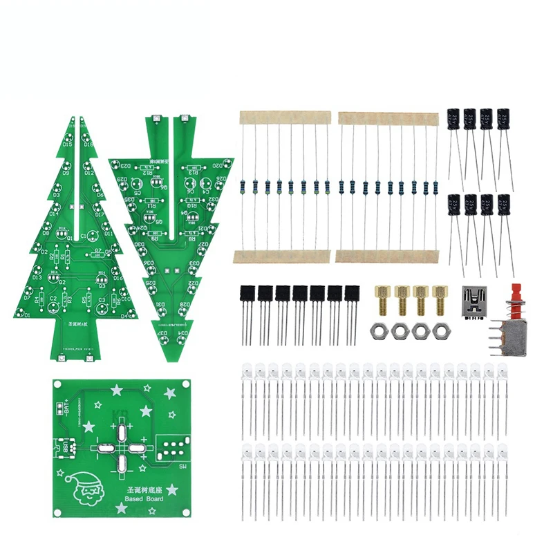 Three-Dimensional 3D Christmas Tree LED DIY Kit Red/Green/Yellow LED Flash Circuit Kit Electronic Fun Suite