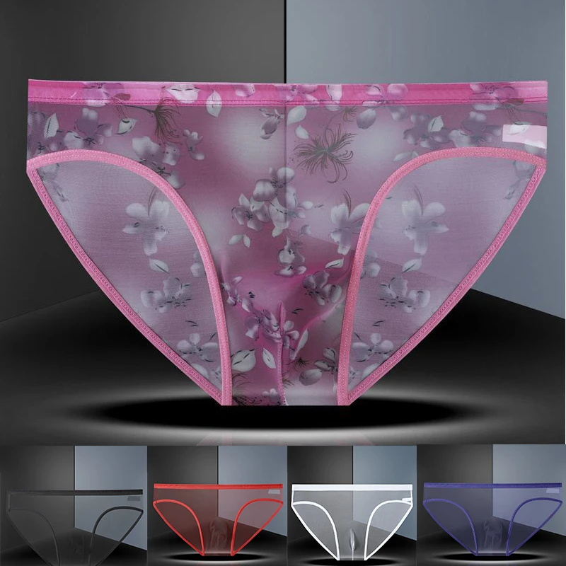 U convex Transparent Men's Mesh Underwear Ultra-thin Breathable Ice Silk Seamless Briefs Erotic Underpants men sexy under wear