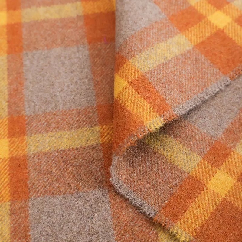 Imported from Italy  Orange large checkered wool fabric for autumn and winter Vintage coat designer fabric