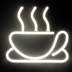 LED Coffee Cup  Neon Sign USB Powered Neon Signs Night Light 3D Wall Art Kitchen Bar Restaurant Living Room Decor Lamp Signs
