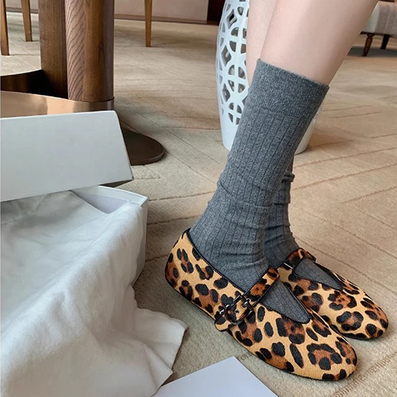 Women New Spring Leopard Print Round Toe One Strap Mary Jane Flats Cute Age Reducing Soft Sole Comfort All Match Daily Dating Ou