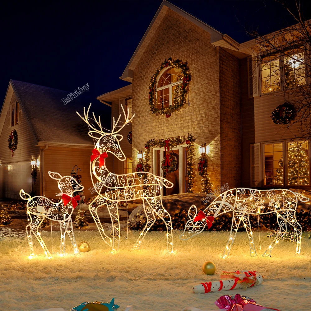 3pcs riginali Lighted Deer Reindeer Family Lighted Deer Christmas Decor With Led Lights Light Up Bucks Indoor Or Outdoor Yard