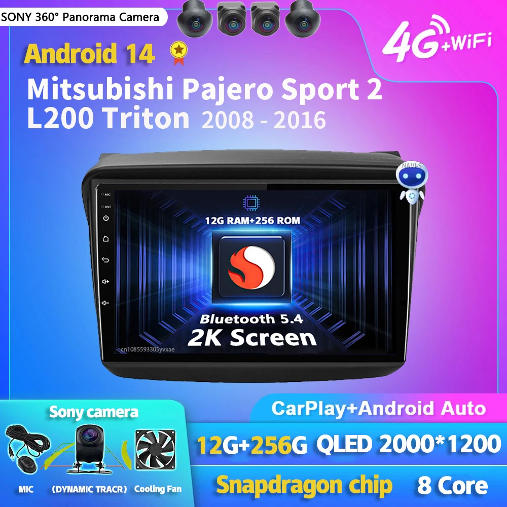 Android 14 Carplay Auto 2K Screen Car Radio BT Multimedia Player For Mitsubishi  2008 - 2016 Autoradio GPS Stereo 2din Head Unit