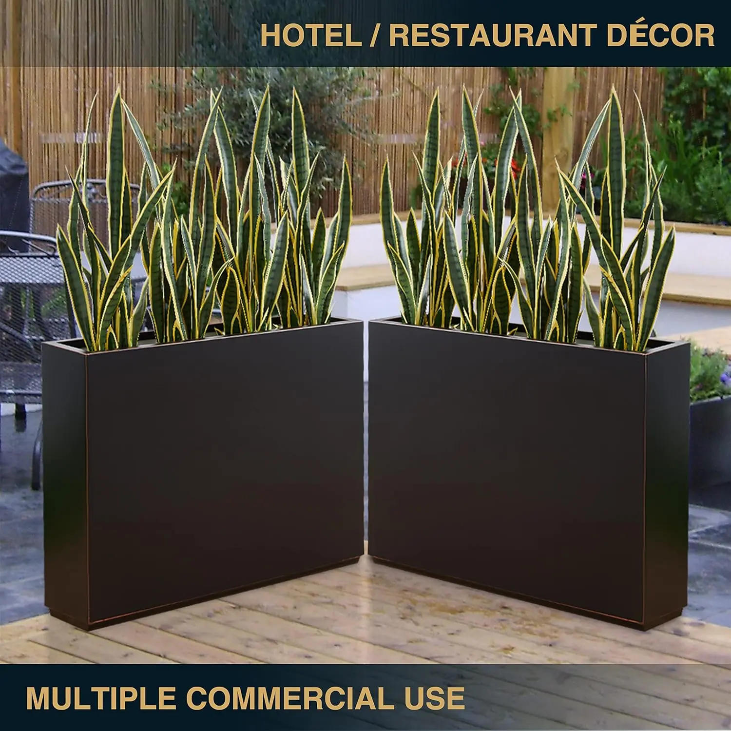 

Wallowa Metallic Heavy Planter for Outdoor Plants, 38Lx10Wx30H Inches Tall and Long Metal Divider Planter Box with Hand Brushed