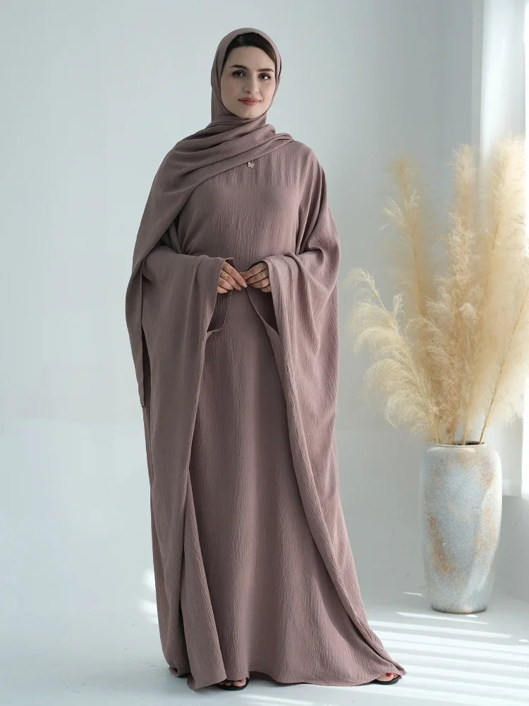 

Eid Muslim Abaya for Women Dress with Scarf 2 Piece Set Bat Sleeve Vestidos Largos Dubai Arab Long Robe Abayas Headscarf Ramadan