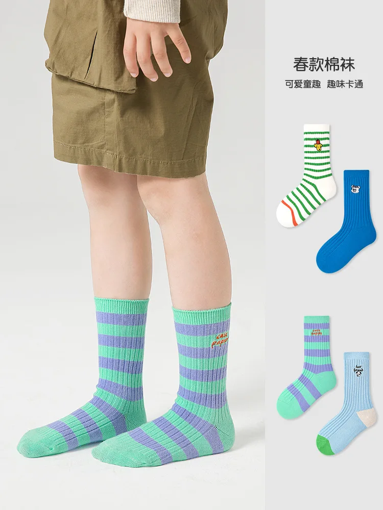 2024 Socks Children Socks Newest Fashion Striped Cartoon Letter Pattern Socks Kids Boys Girls Spring Socks 4 Pairs