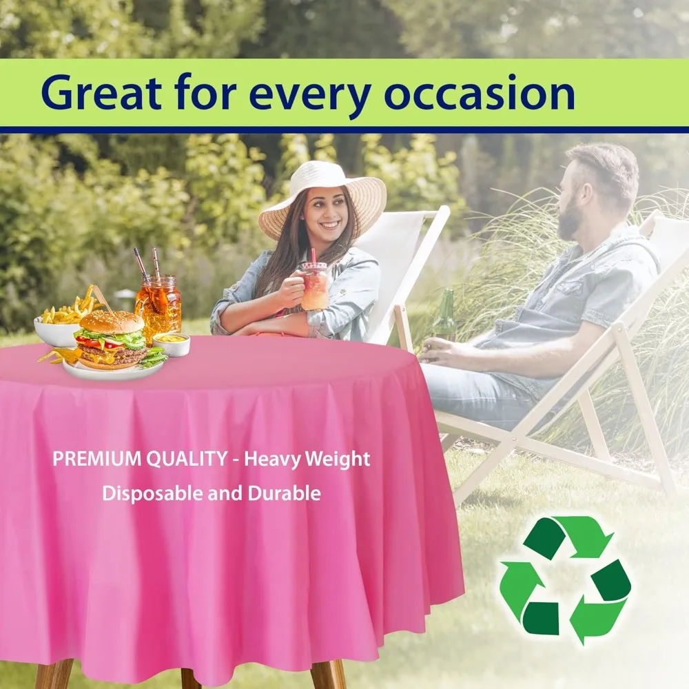 مفرش طاولة وردي للاستعمال مرة واحدة للطاولات المستديرة (36 عبوة) مفرش طاولة للحفلات والمناسبات وحفلات الزفاف وفي الداخل والخارج