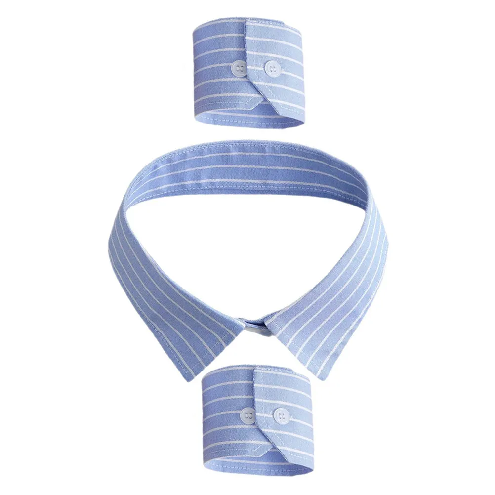 

Комплект из 1 предмета: Европейский синий полосатый съемный воротник и манжеты, элегантный вкладыш для рубашки для официальных деловых встреч и вечеринок, аксессуары
