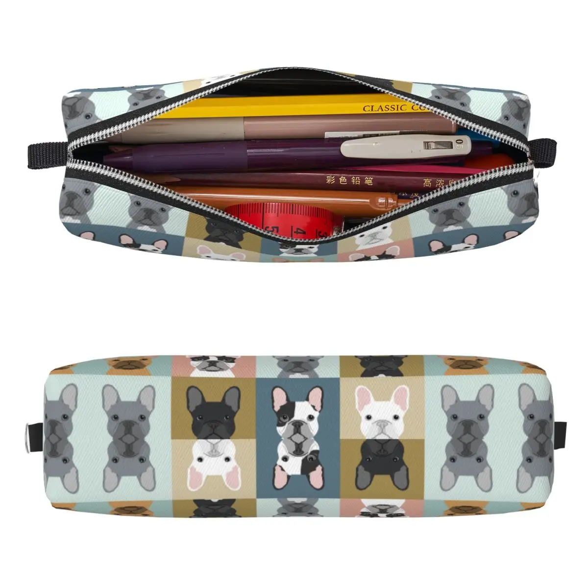 Estojo de lápis para cachorro buldogue francês, caixa de caneta para cães da moda, armazenamento grande para crianças, material escolar, caixa de lápis com zíper