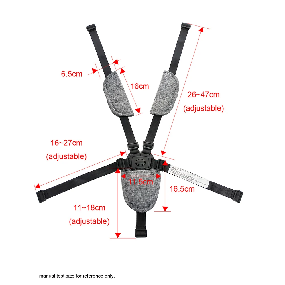 Safety Belt For Baby Stroller Dinner Chair 5 Points Fixing Strap With Crotch Shoulder Protector Length Adjustable