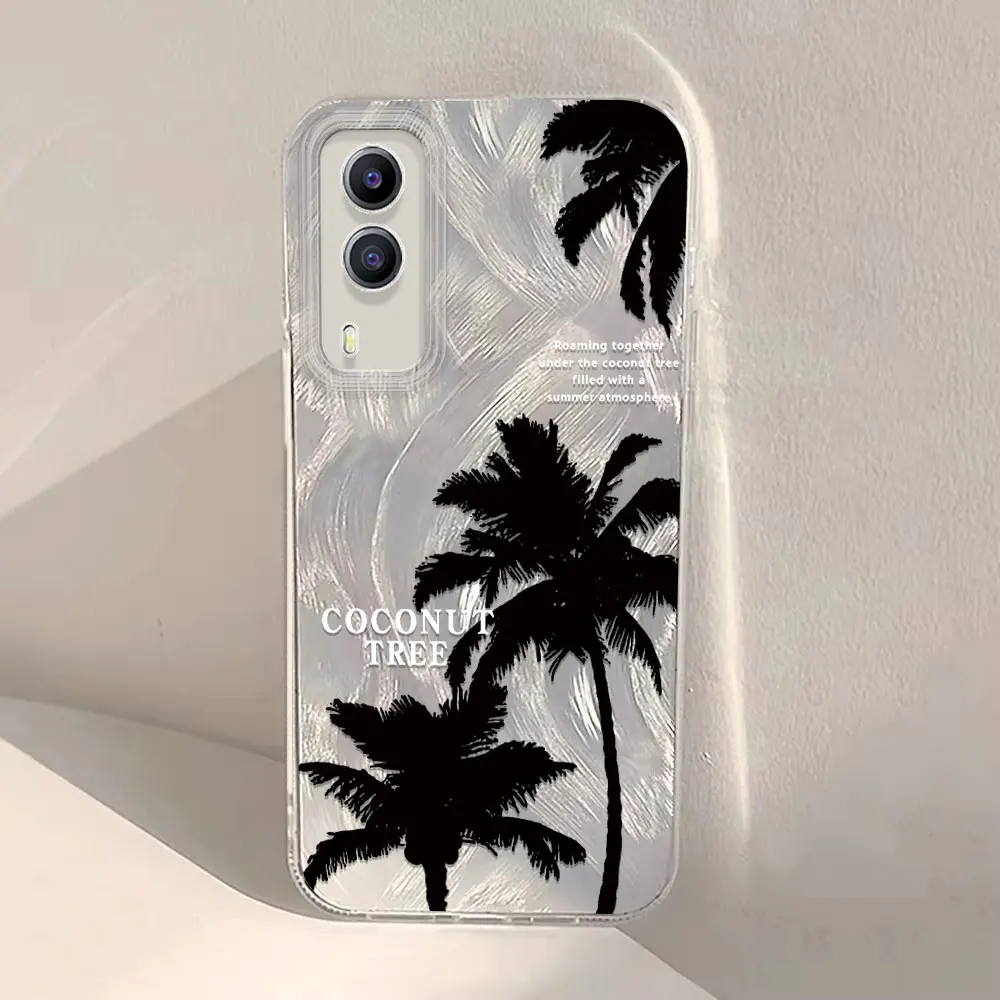 IMD Case For Vivo Y200 Y100 Y95 Y93 Y91 Y90 Y85 Y81 Y78 Y77 Y75 Y70 Y56 Y53 Y51 Coconut Tree Pattern Feather Yarn Soft Cover