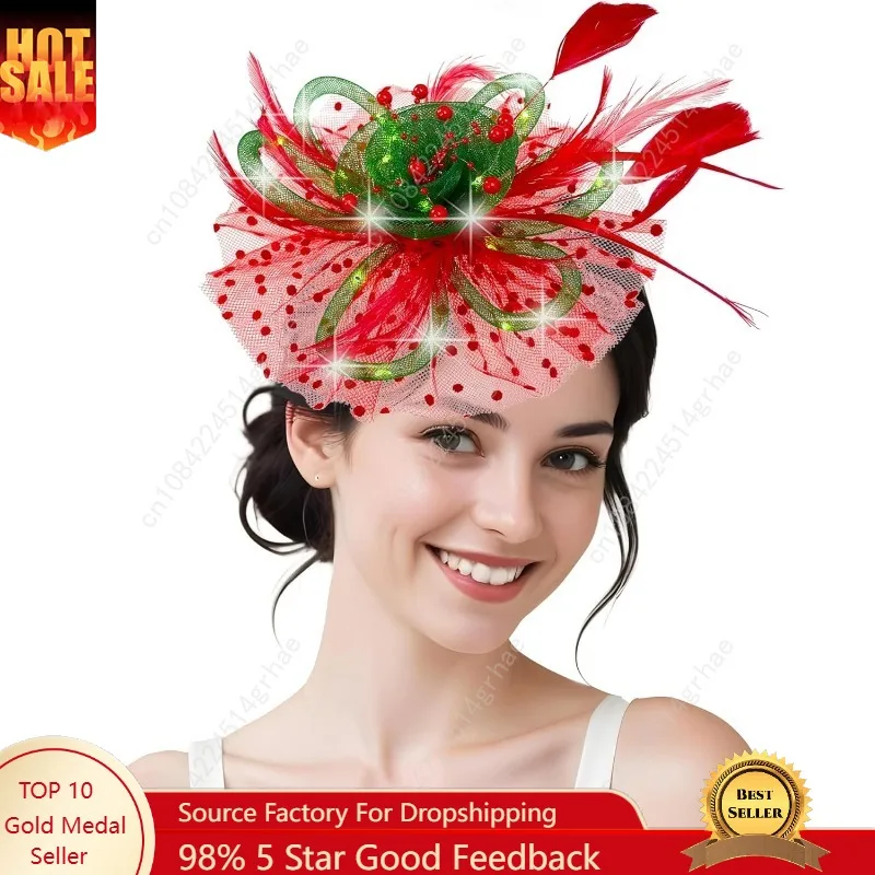 

Women Fascinator Hats LED Light Up Headband for Tea Party Halloween Night Headwear Christmas Mardi Gras