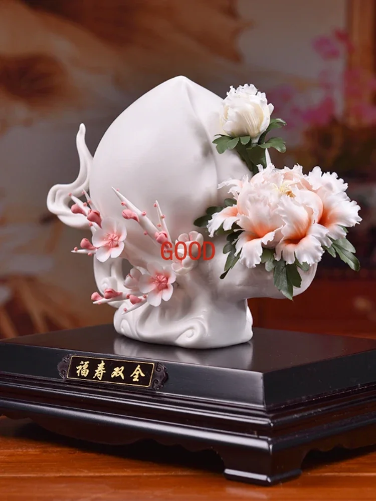 Ceramic Flower Longevity Peach Birthday Gift Decoration Creative Birthday Gift for Elders