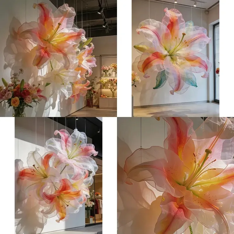 Giant Organza Artificial Lily Hanging Ceiling Decoration for Wedding Party Event Background