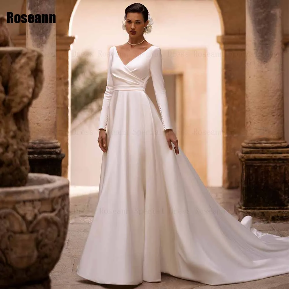 

A-line Wedding Dresses Criss-Cross Open Back Full Draped Pleat Belt V-Neck Bride Dresses Brush Train Floor Length robe de mariée