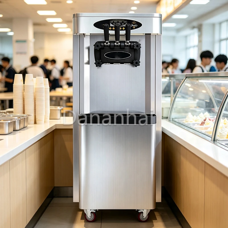 Commercial Vertical Three Flavor Frozen Yogurt Machine, Stainless Steel Vertical Ice Cream Machine