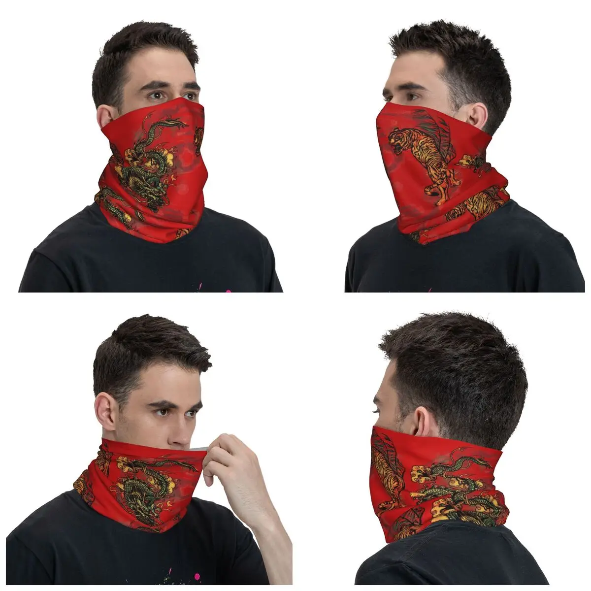 Dragon Tiger Crest Bandana Neck Warmer Women Men Winter Ski Hiking Scarf Gaiter Yin Yang Chinese Martial Arts Face Cover