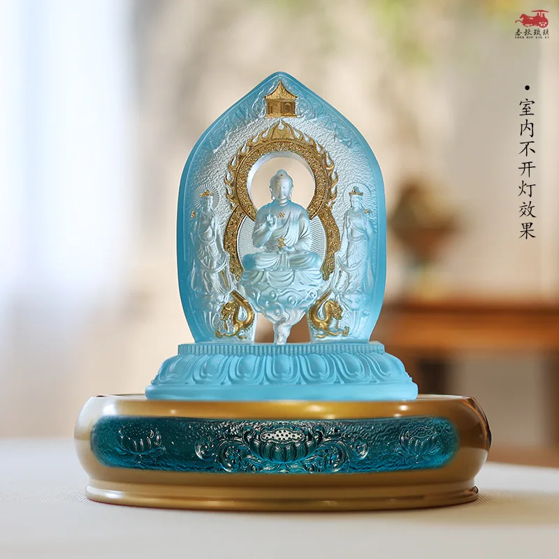 LMM,Glazed Oriental Three Saints One Buddhist Hall is dedicated to Bodhisattva, home worship Buddha, living room ornament