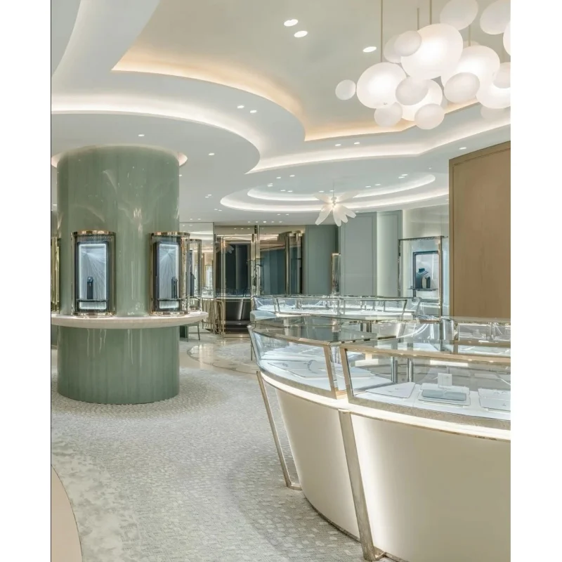 custom.Luxury White Mall Jewelry Store Design | Custom Unique Mall Fixtures & Cellular Jewelry Display Series