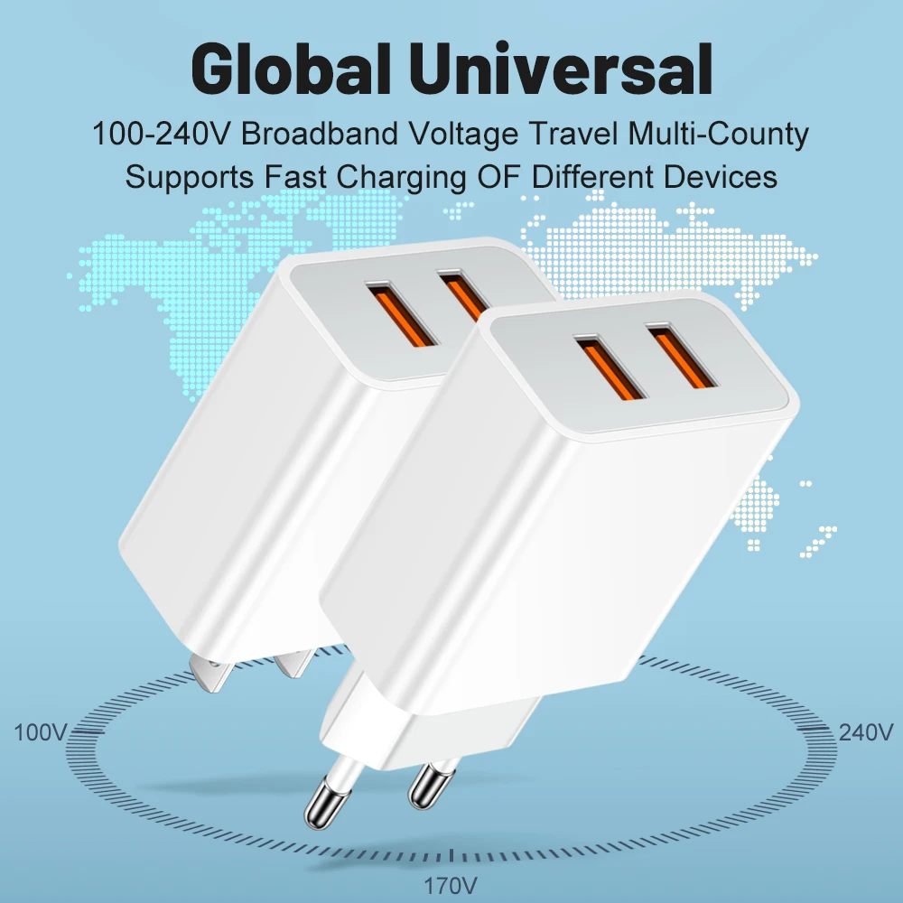 USB Charger 2 Ports Travel Charger QC 3.0 High Speed Fast Charging for Samsung S23 Xiaomi 14 Mobile Phone Charger Wall Adapter