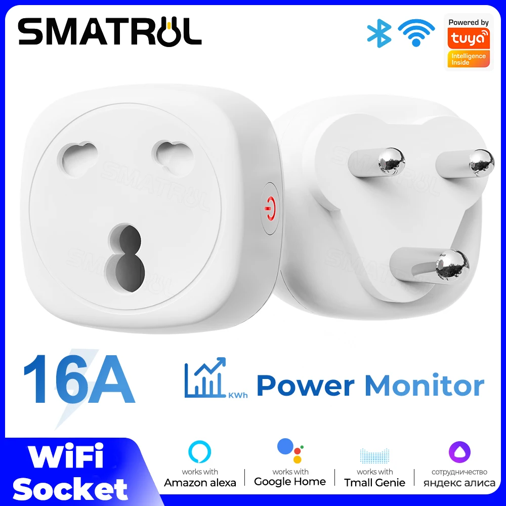 

16A Wi-Fi Bluetooth Южная Африка Plug To EU UK Travel Adapter 100–240 В переменного тока Настенная розетка Монитор мощности Tuya Timing Smart Socket