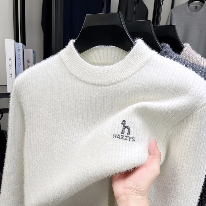 Men's Embroidered Round Neck Knitted Sweater Light Luxury  Autumn Winter Fashion Casual Warm Pattern